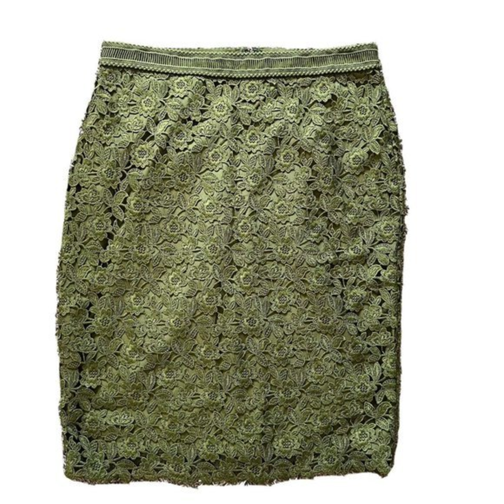 Ann Taylor Green Lace Pencil Skirt